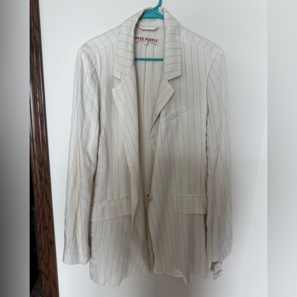 Free People Cream Pinstripe Blazer
